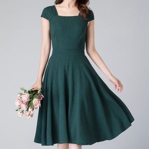 Xiaolizi green linen midi dress